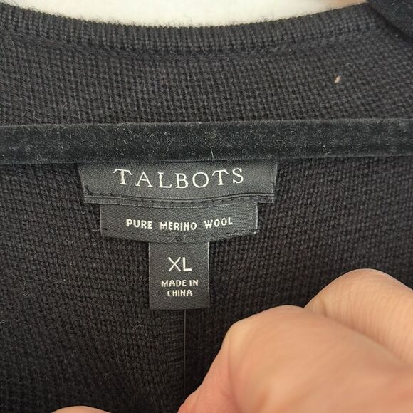 Talbot’s Women Black knit 100% merino wool jacket Gold Buttons Classic XL NWT! - Picture 6 of 9